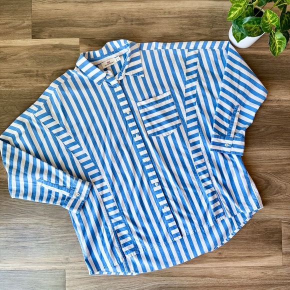 Vineyard Vines Oversized Button Down Shirt Blue White Stripe Long Sleeve Top 10 - Picture 3 of 14